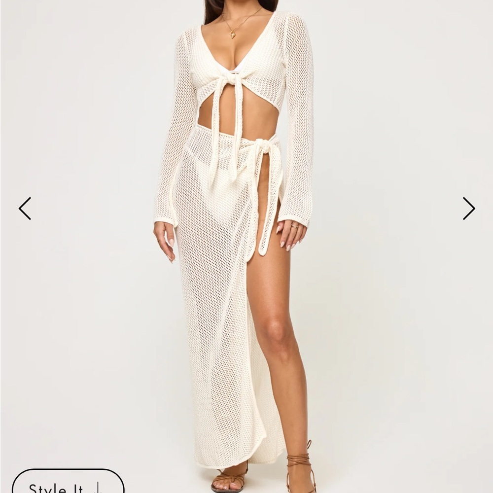 L*Space Los Cabos Top and Soliel Sarong Cream Swim Coverup set knit crochet